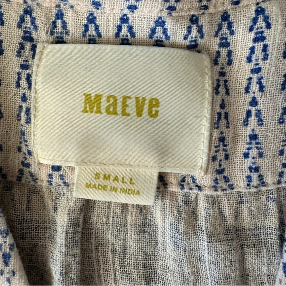 Maeve Lena Tunic Top Small Blue White Cotton Gauzy Loose Flowy - Picture 4 of 8